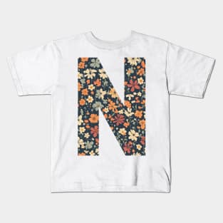 A vintage flower pattern filling the letter N Kids T-Shirt